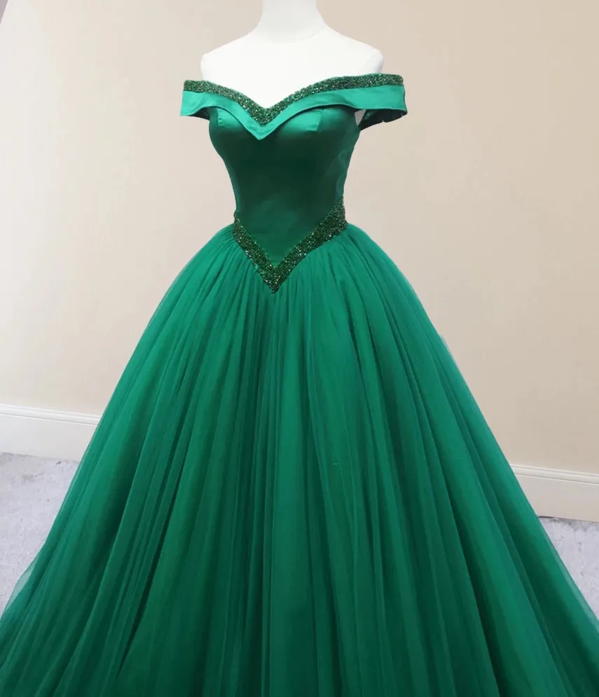 Green Beading Off the Shoulder Floor Length Quinceanera Dresses sold by KissProm