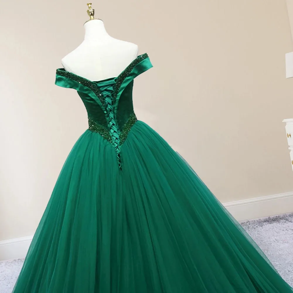 Green Beading Off the Shoulder Floor Length Quinceanera Dresses sold by KissProm product image thumbnail 4