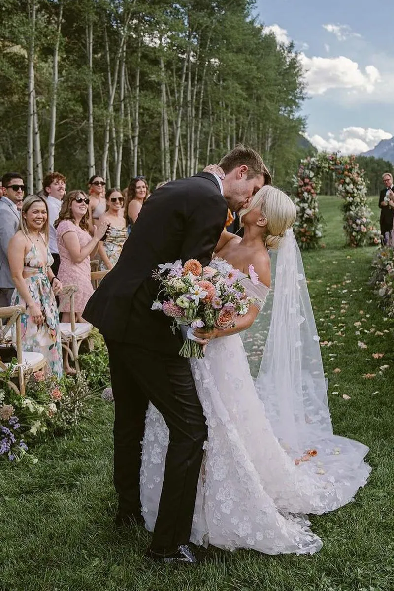 Attractive A-Line Off the Shoulder Tulle Wedding Dresses sold by KissProm product image thumbnail 3