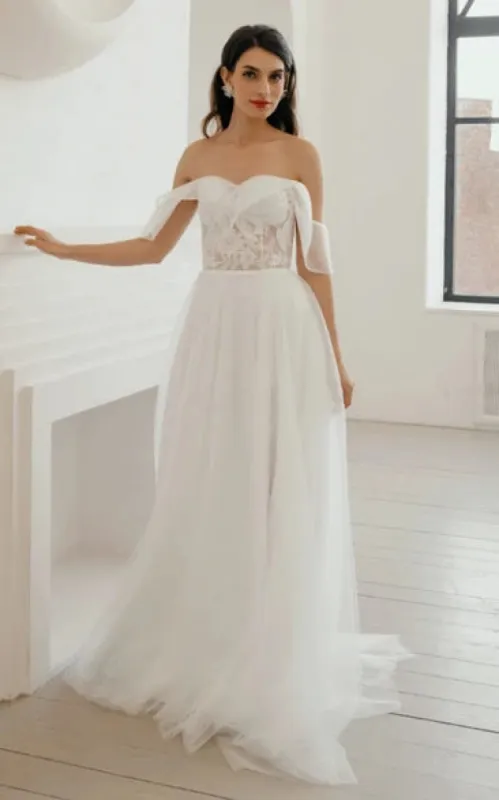 Bohemian A Line Sweetheart Sweep Train Wedding Dress with Split Front sold by KissProm