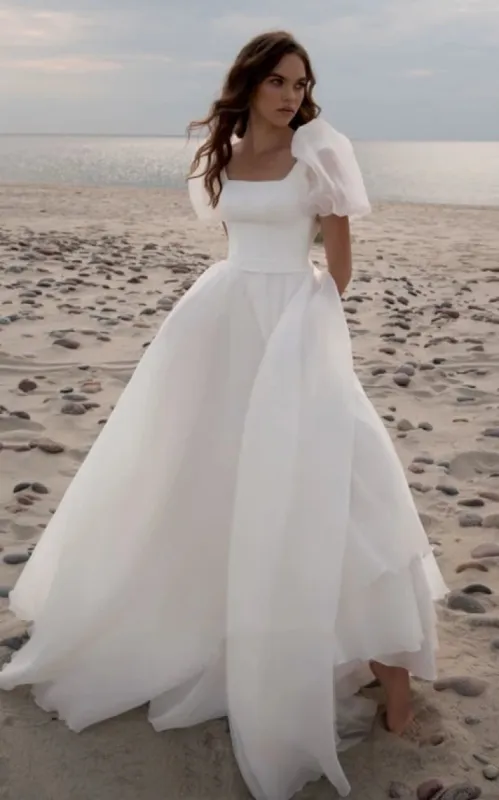 Ethereal Scoop A Line Chiffon Court Train Wedding Dress with Ruching sold by KissProm