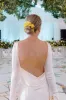 Sheath Backless Long Sleeves White Soft Satin Wedding Dresses sold by KissProm