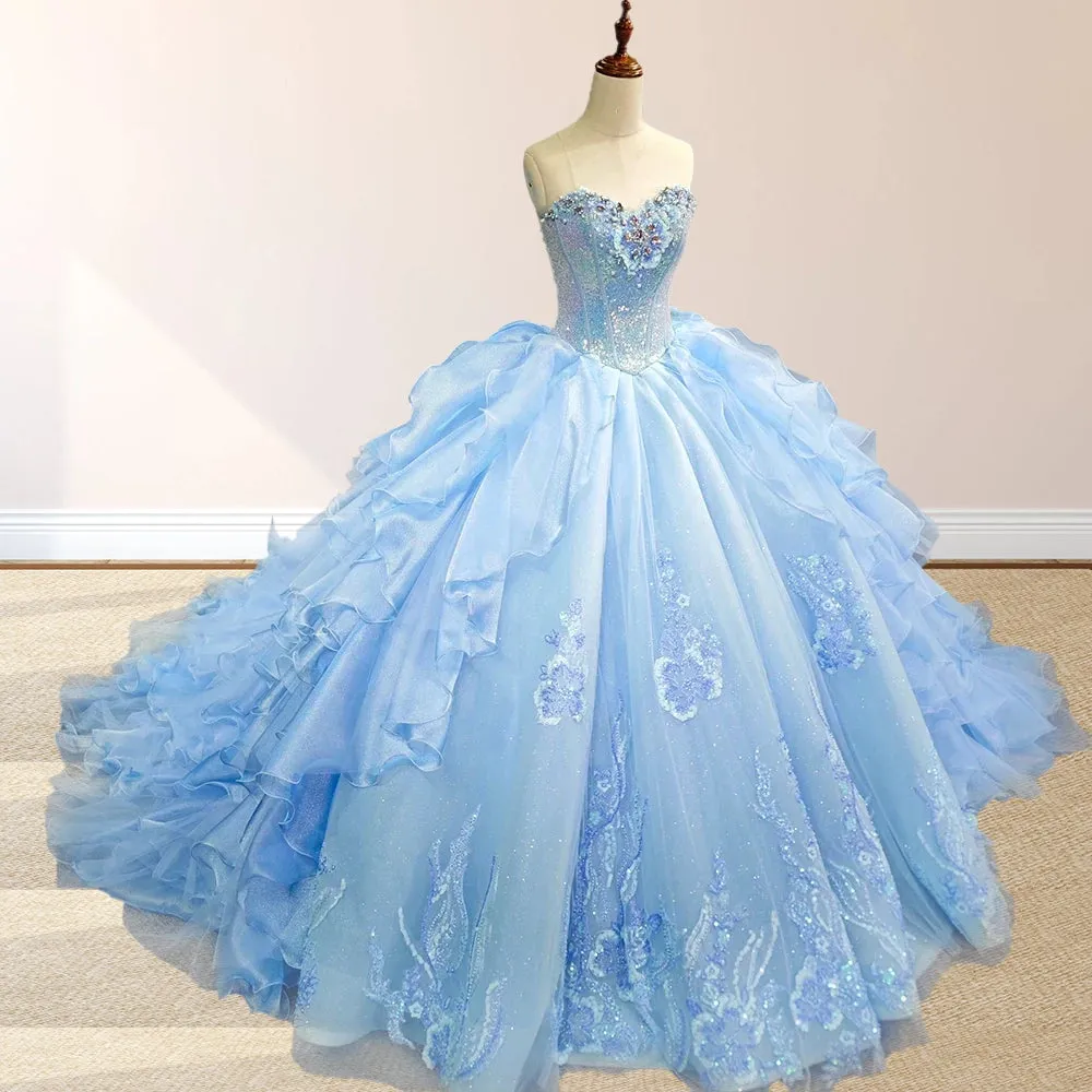 Sky Blue Quinceanera Dress with Pleats and Flowers sold by KissProm product image thumbnail 2