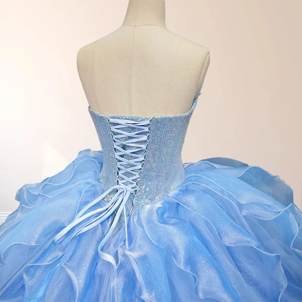 Sky Blue Quinceanera Dress with Pleats and Flowers sold by KissProm product image thumbnail 3