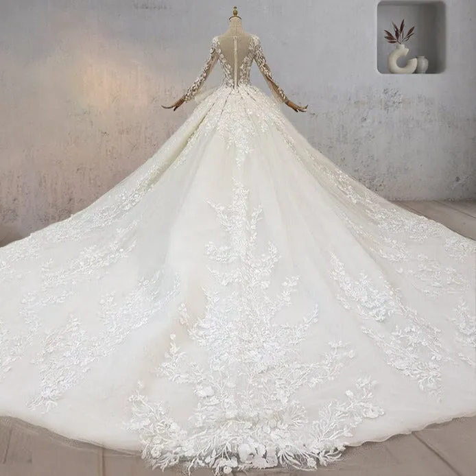 A-Line Luxury Champagne Sequined Lace Wedding Dress sold by KissProm product image thumbnail 2