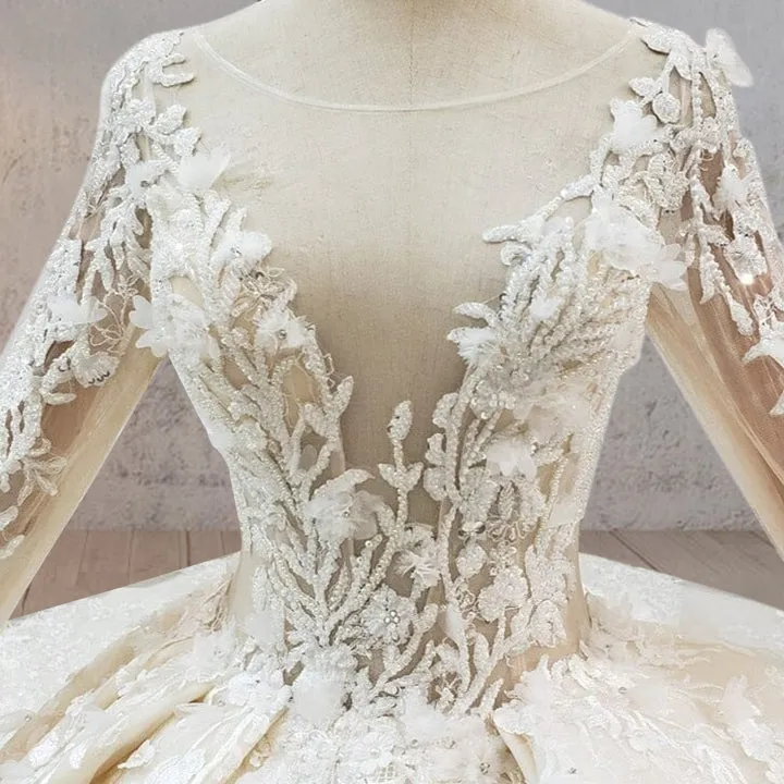 A-Line Luxury Champagne Sequined Lace Wedding Dress sold by KissProm product image thumbnail 5