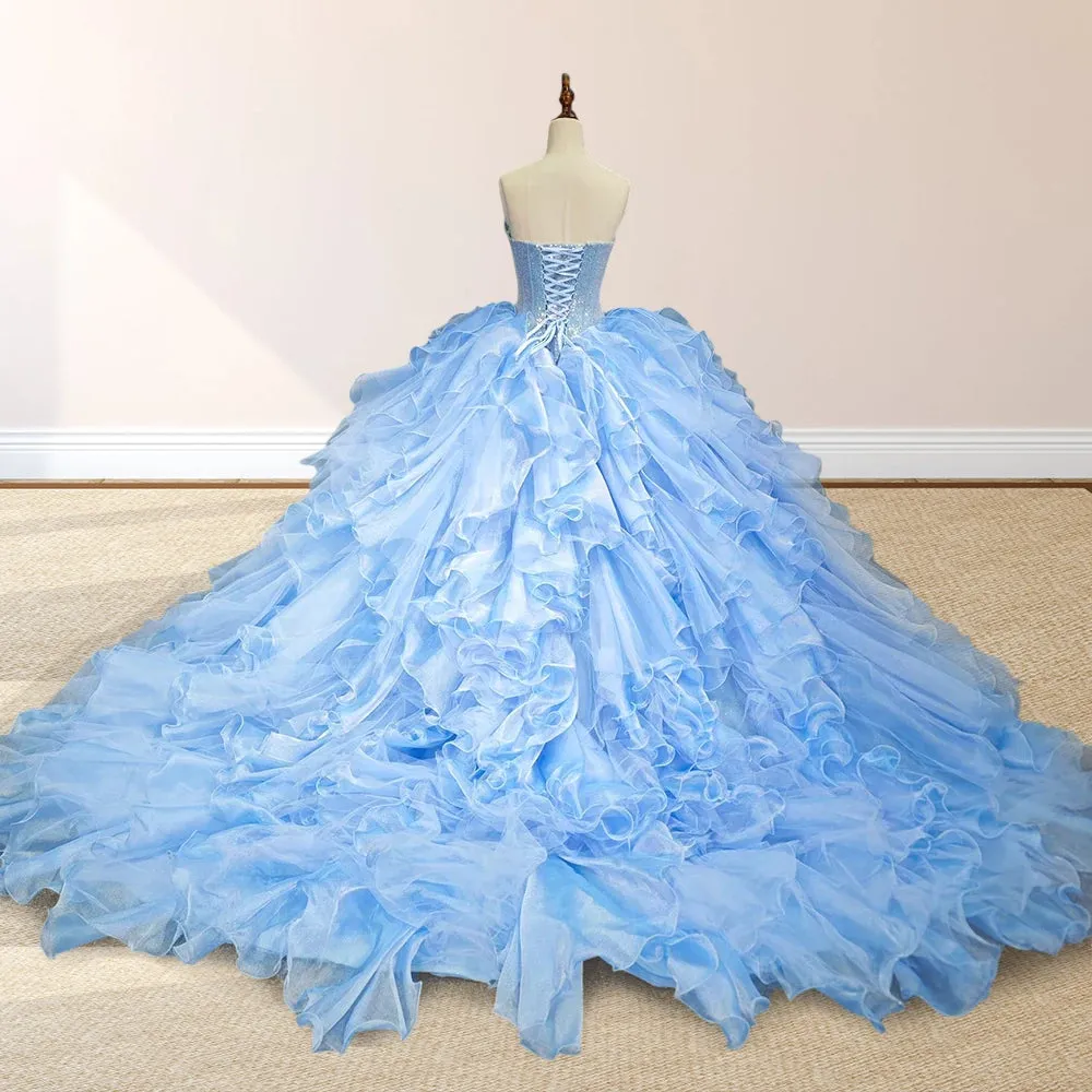 Sky Blue Quinceanera Dress with Pleats and Flowers sold by KissProm product image thumbnail 5