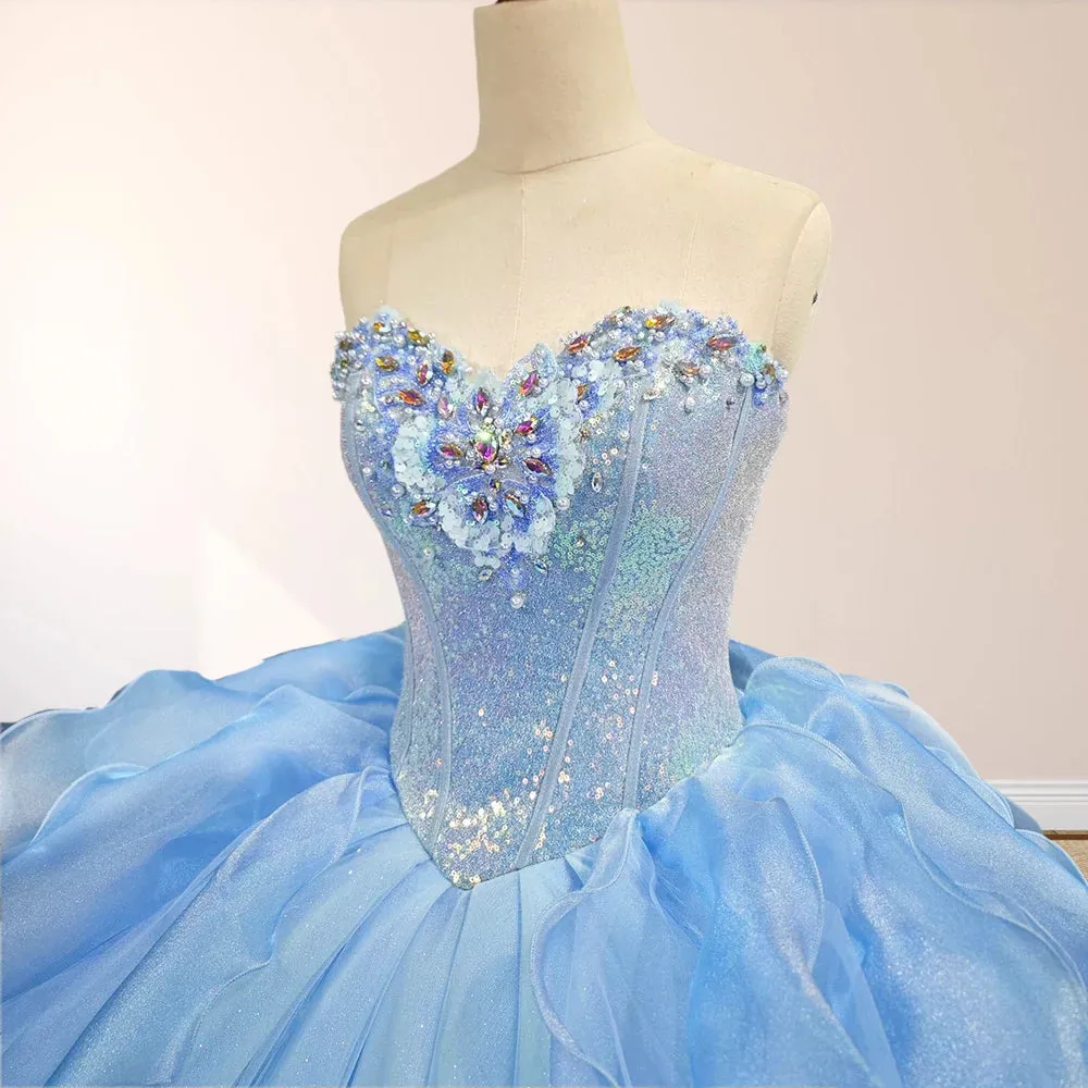 Sky Blue Quinceanera Dress with Pleats and Flowers sold by KissProm product image thumbnail 4
