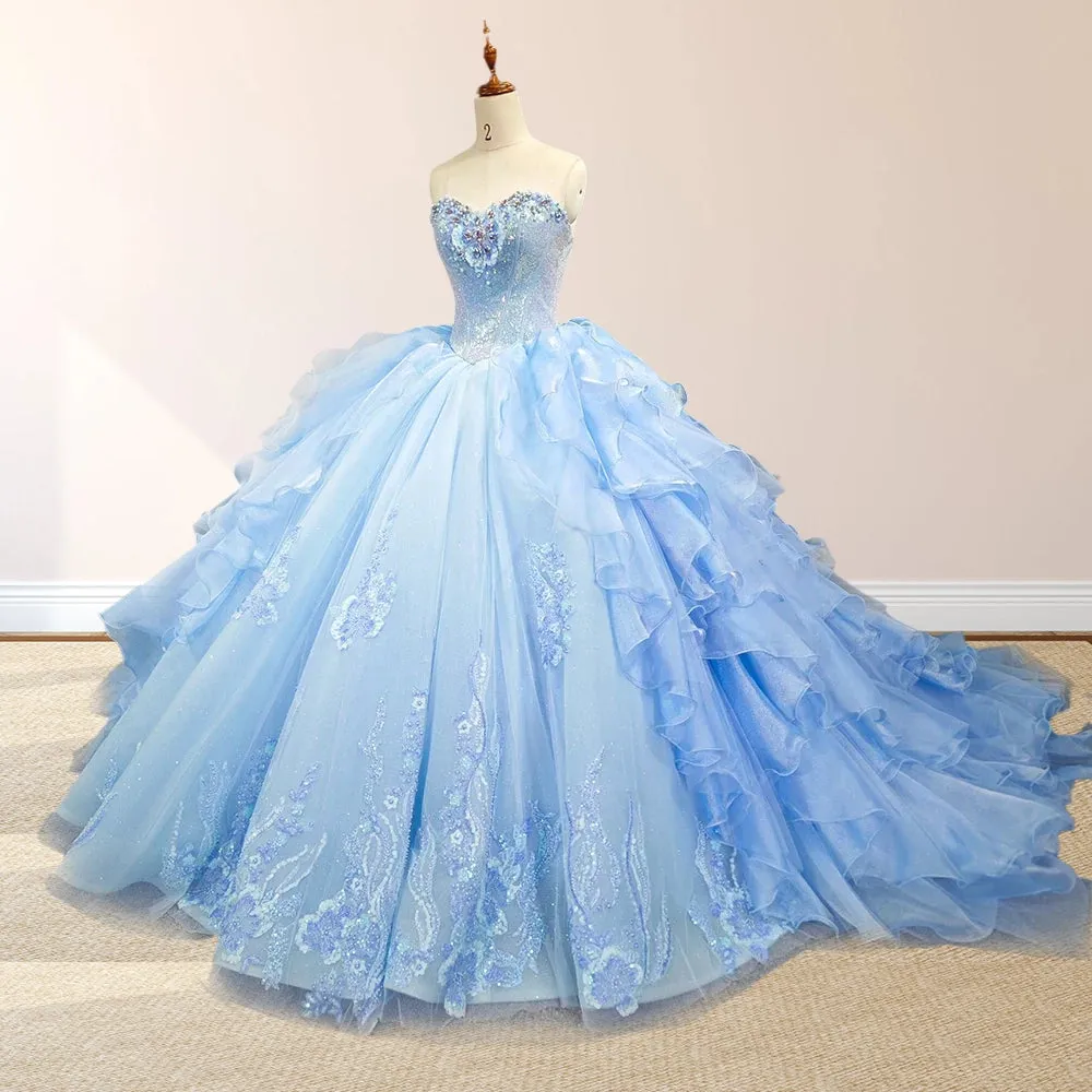 Sky Blue Quinceanera Dress with Pleats and Flowers sold by KissProm