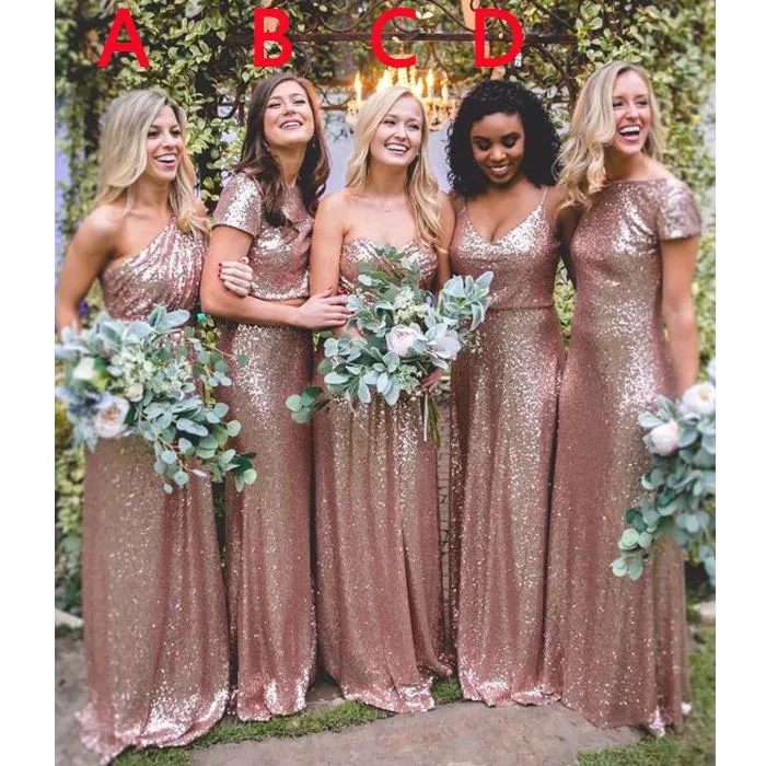 Hot Mismatched Gold Rose Sequined Bridesmaid Dresses sold by KissProm
