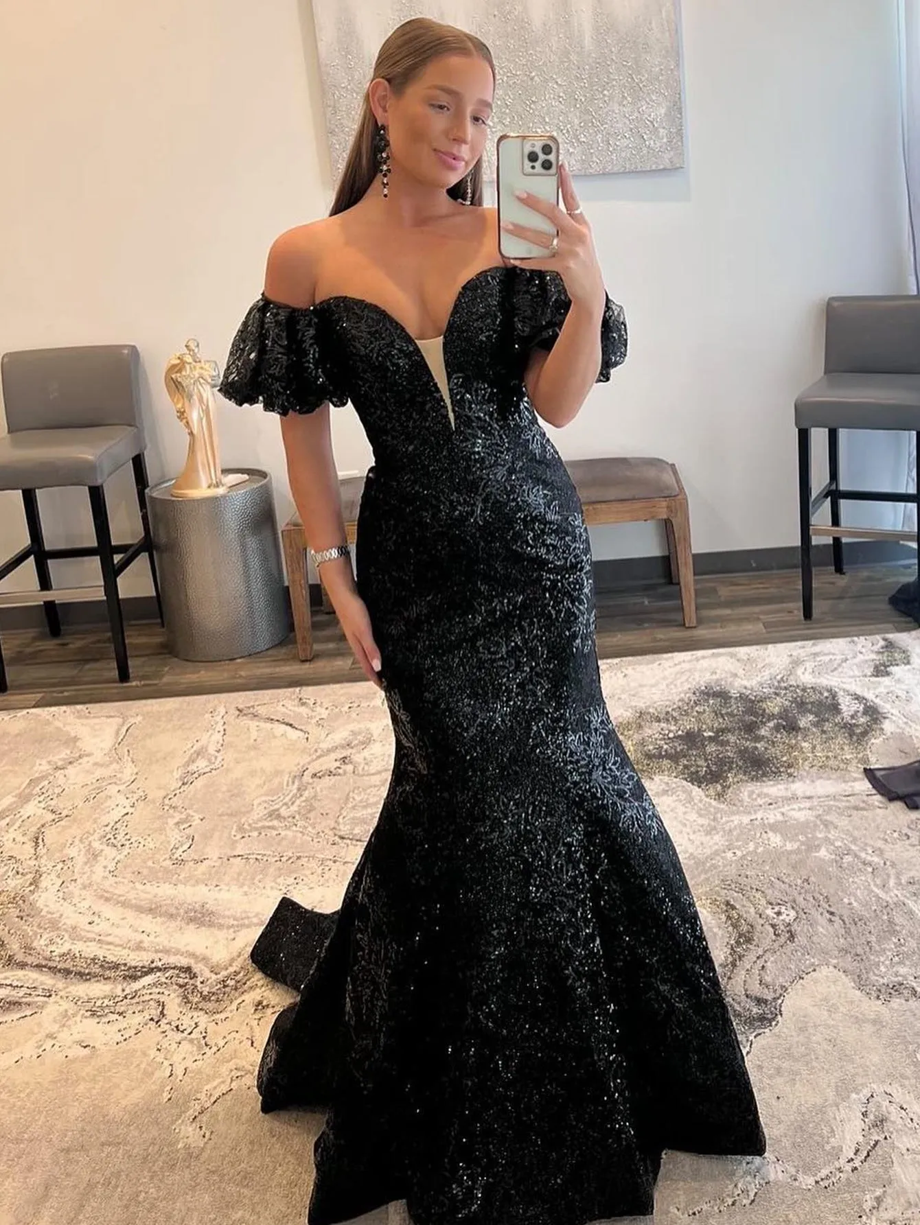 Black Strapless Sequins Long Mermaid Prom Dress sold by KissProm product image thumbnail 4