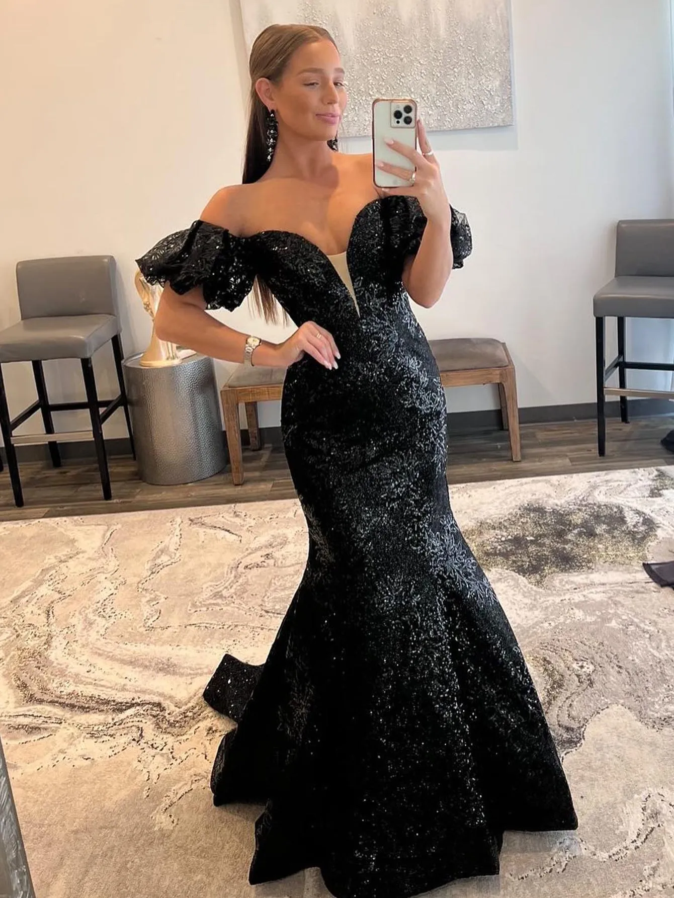 Black Strapless Sequins Long Mermaid Prom Dress sold by KissProm