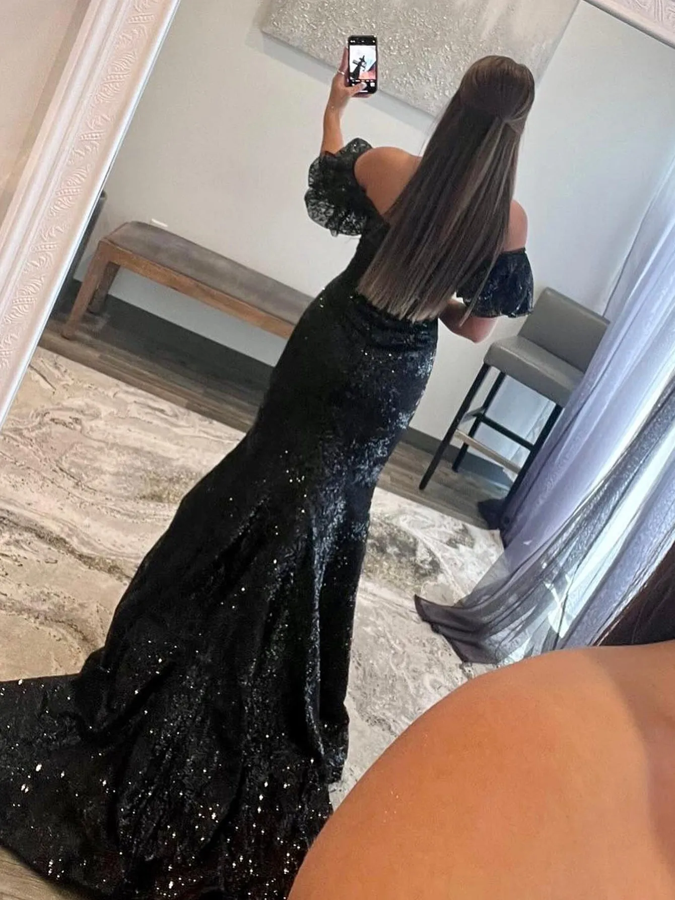 Black Strapless Sequins Long Mermaid Prom Dress sold by KissProm product image thumbnail 2