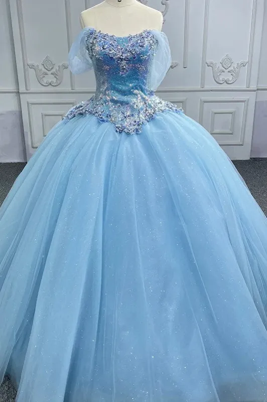 Quinceanera Dress Princess Cap sleeve Ball Gown Sequins Square Collar Evening Party Dresses sold by KissProm