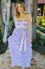 Lavender Sweetheart Bow Belt Ruffle Maxi Dress sold by KissProm