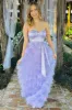 Lavender Sweetheart Bow Belt Ruffle Maxi Dress sold by KissProm