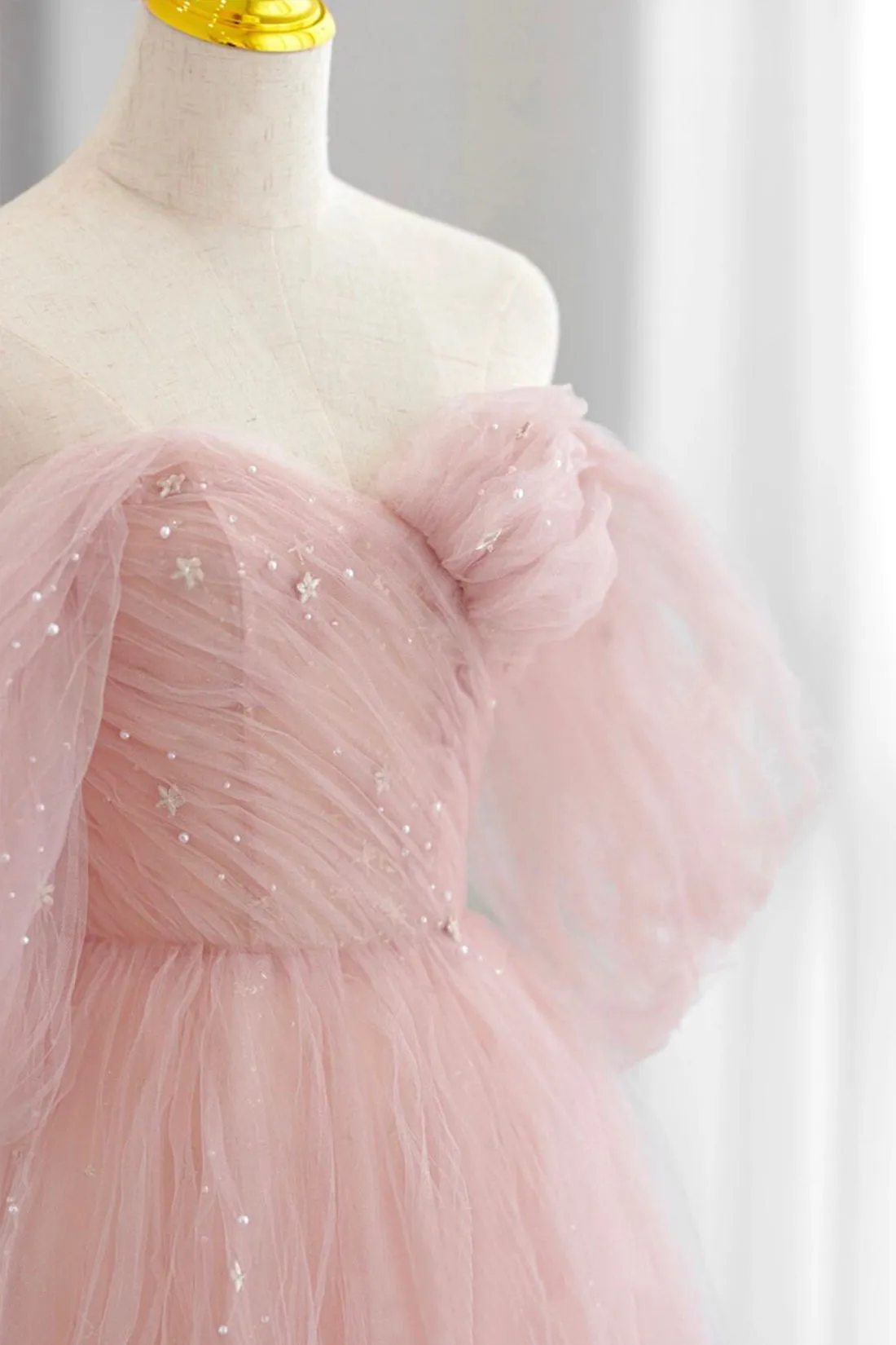 Adalee | Pink Tulle Floor Length Prom Dress, Cute A-Line Evening Party Dress sold by KissProm product image thumbnail 3