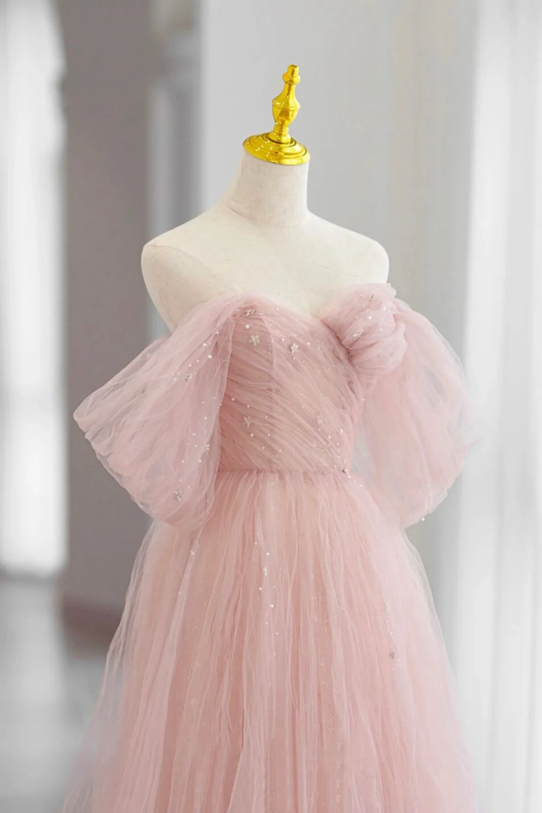 Adalee | Pink Tulle Floor Length Prom Dress, Cute A-Line Evening Party Dress sold by KissProm product image thumbnail 2