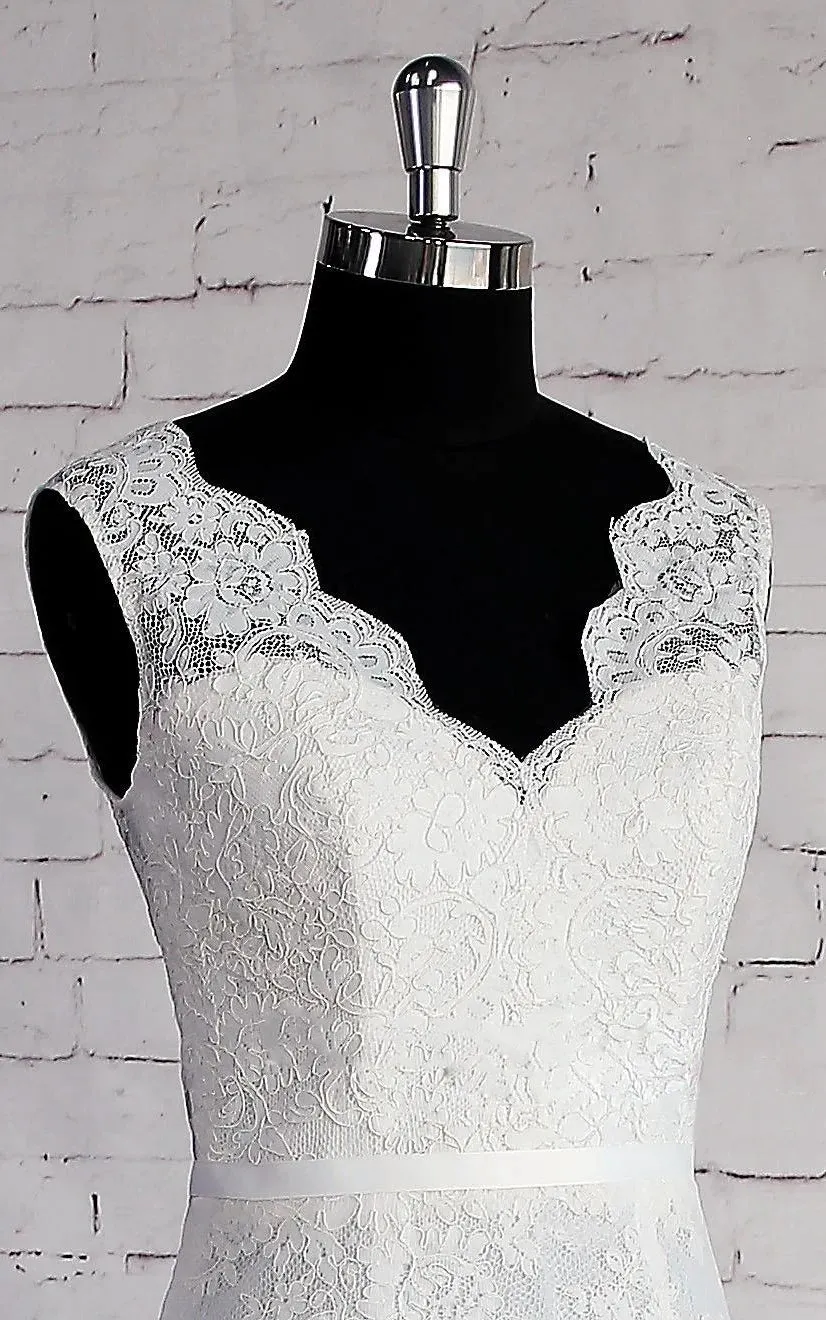 V-Neck Sleeveless Lace Appliques A-Line Sweep Train Zipper Wedding Dress sold by KissProm product image thumbnail 2
