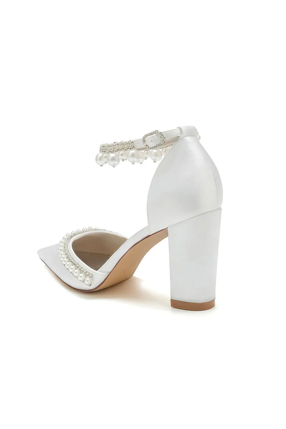 Women's Wedding Shoes Satin Block Heel Pearl Rhinestone Tassel Wedding Shoes sold by KissProm product image thumbnail 3