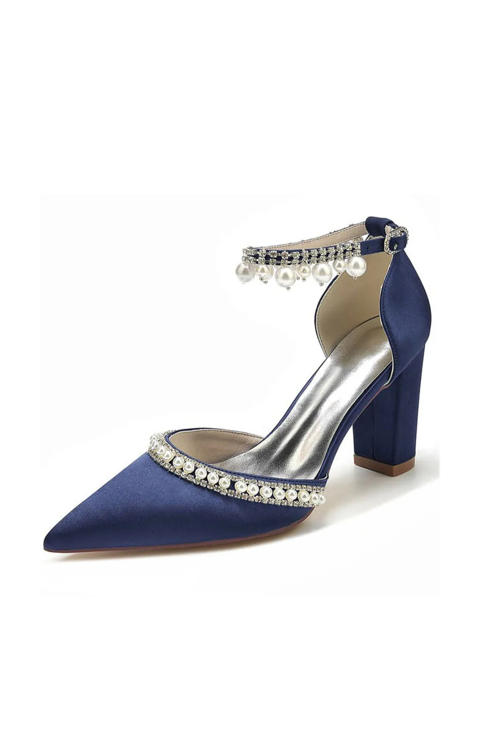 Women's Wedding Shoes Satin Block Heel Pearl Rhinestone Tassel Wedding Shoes sold by KissProm product image thumbnail 5