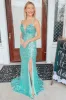 Light Jade Sequin Lace-Up Back Mermaid Long Prom Dress sold by KissProm