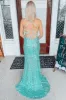 Light Jade Sequin Lace-Up Back Mermaid Long Prom Dress sold by KissProm