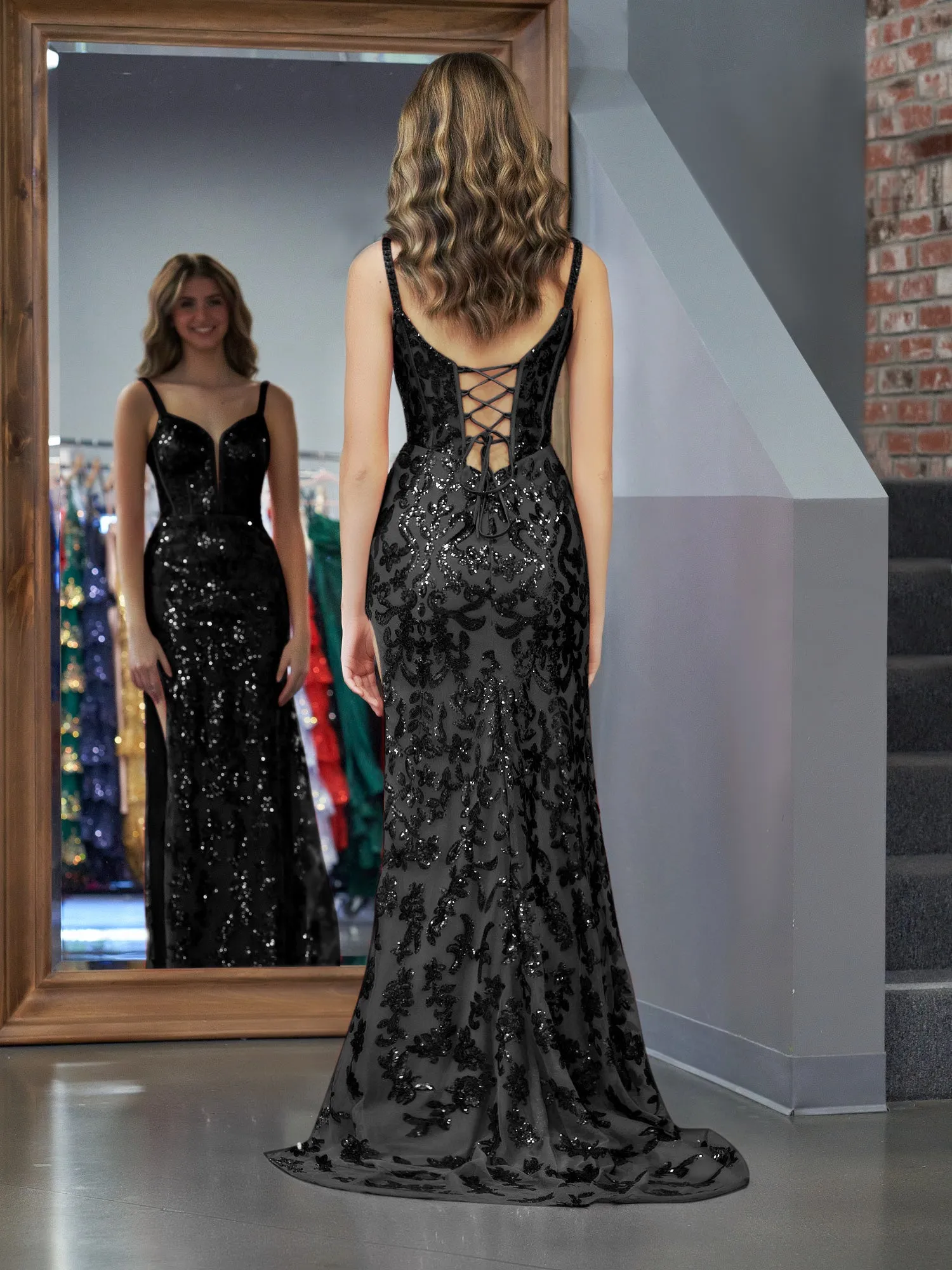 Erryn | Black Sheath Sequins Long Prom Dress with Slit sold by KissProm product image thumbnail 5