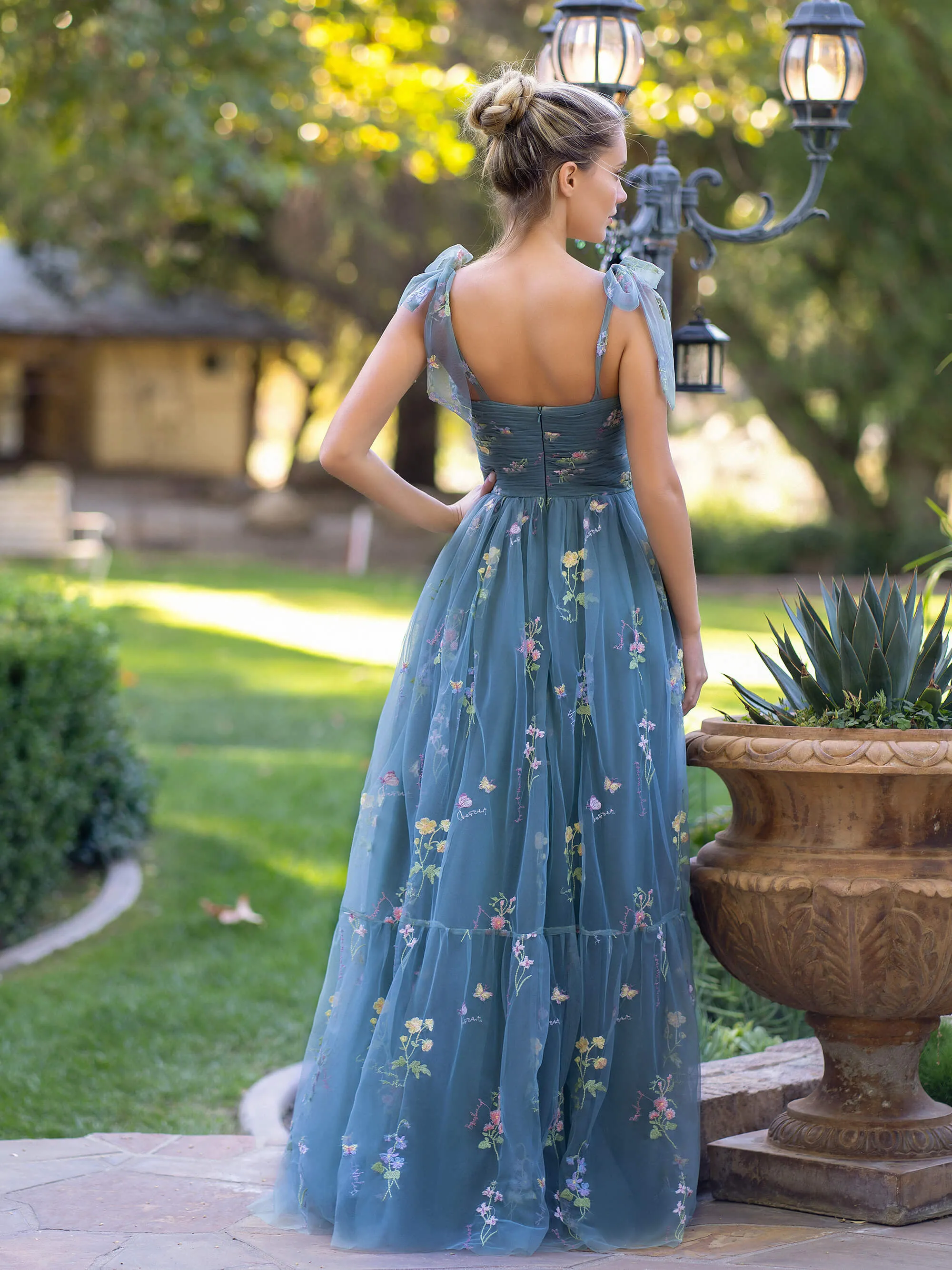 Sweetheart Neck Floor Length Tulle Embroidery Floral Prom Dress sold by KissProm product image thumbnail 2