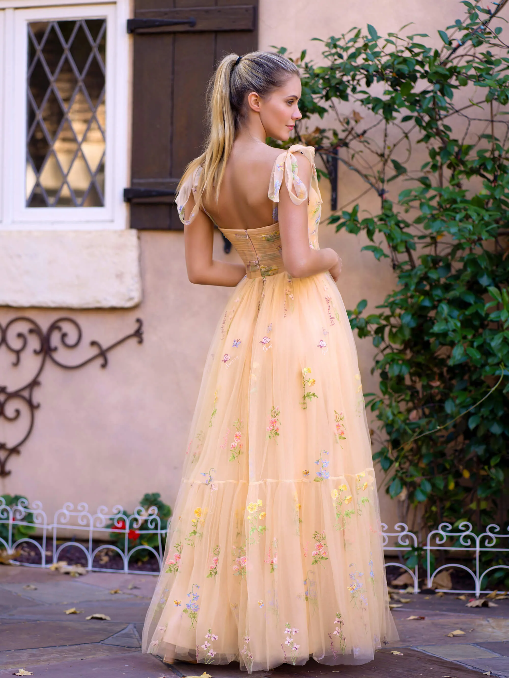 Sweetheart Neck Floor Length Tulle Embroidery Floral Prom Dress sold by KissProm product image thumbnail 5