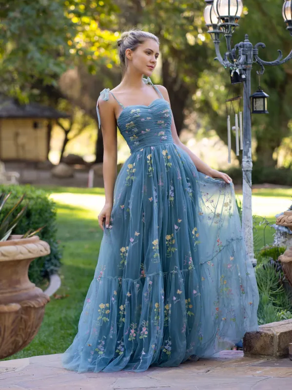 Sweetheart Neck Floor Length Tulle Embroidery Floral Prom Dress sold by KissProm