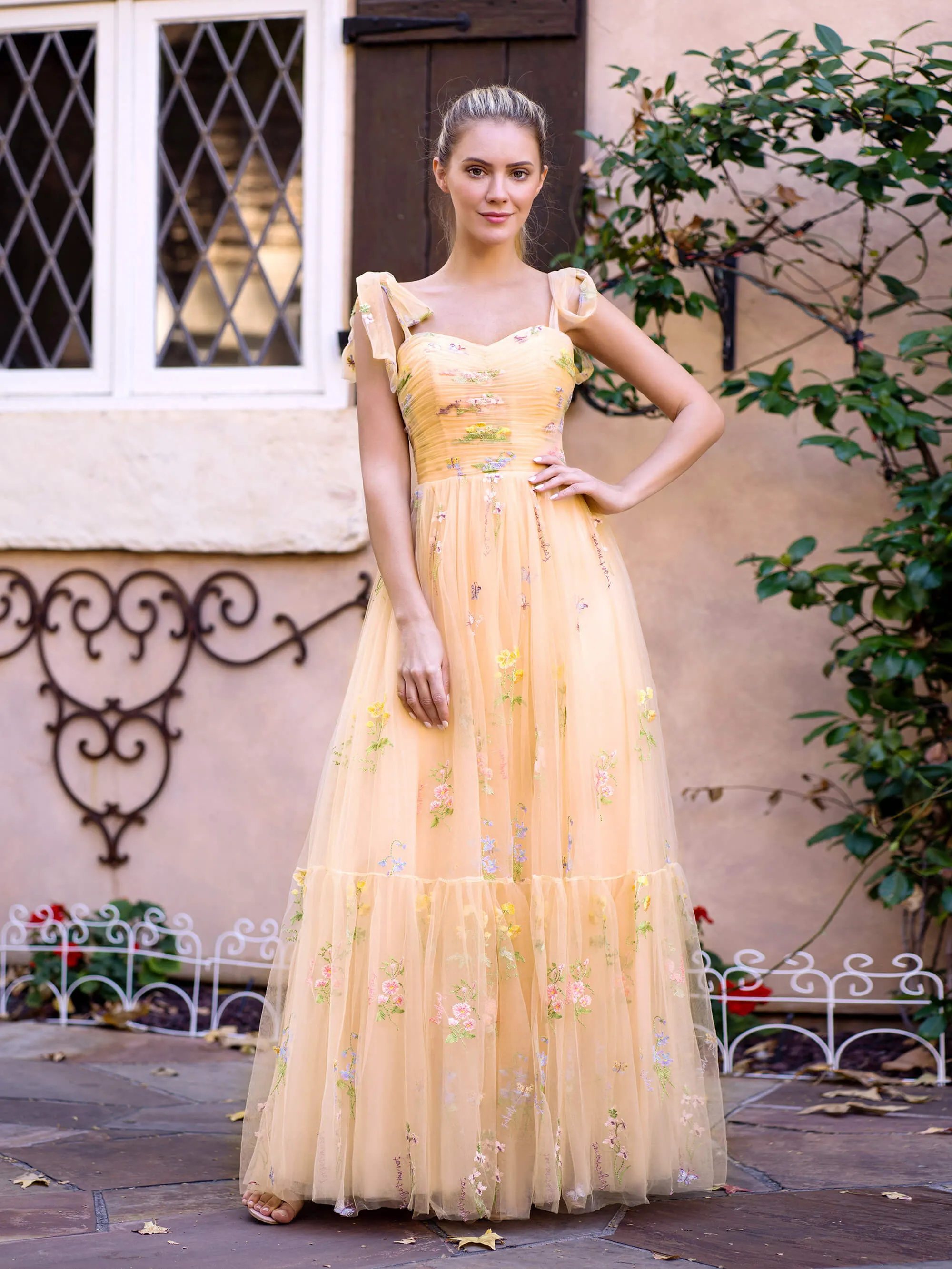 Sweetheart Neck Floor Length Tulle Embroidery Floral Prom Dress sold by KissProm product image thumbnail 4
