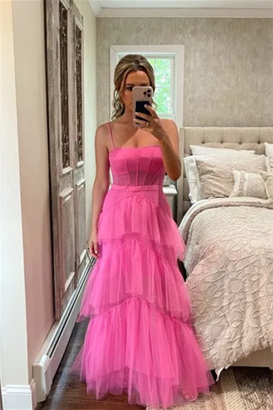 Princess Hot Pink Tiered Tulle Prom Dress sold by KissProm product image thumbnail 2