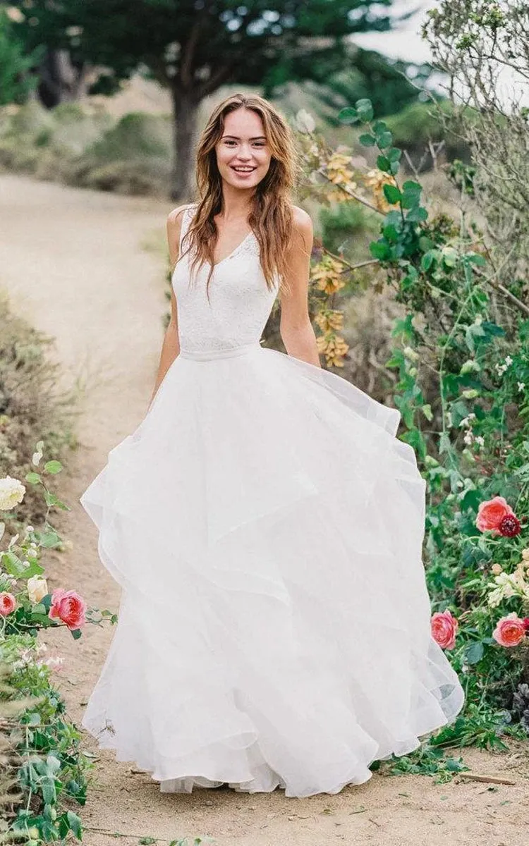 Multi Layered V-neck Tulle Wedding Dress With Ruffles sold by KissProm