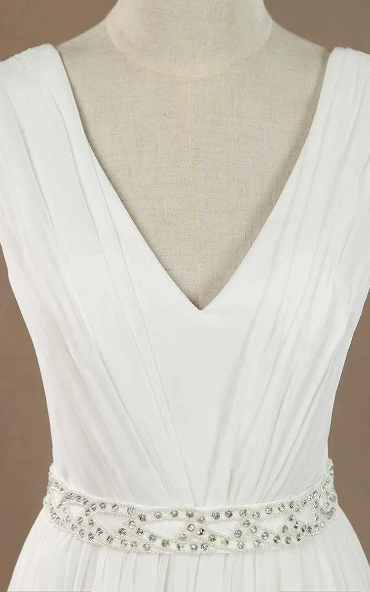 Sleeveless V-Neck Chiffon Beading High Slit Weddig Dress with Low-V Back sold by KissProm product image thumbnail 3