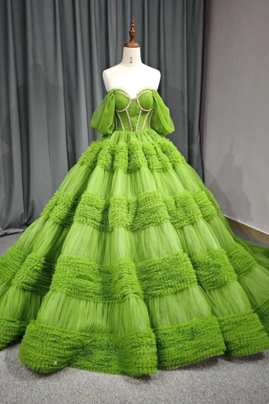 Quinceanera Dress Green Exquisite A Line Off-the-Shoulder Ball Gown sold by KissProm