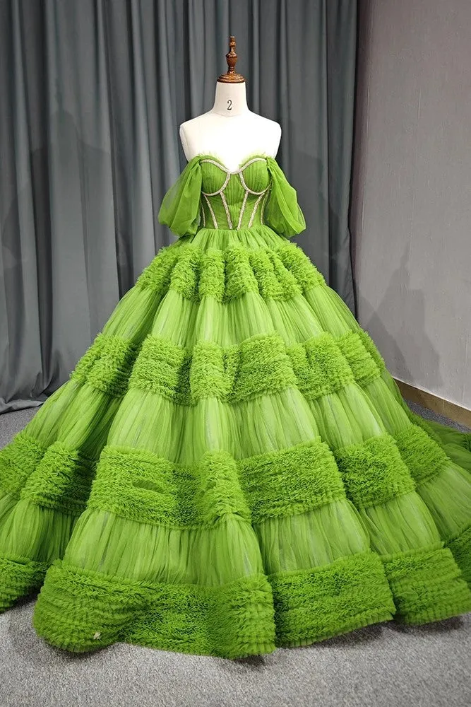 Quinceanera Dress Green Exquisite A Line Off-the-Shoulder Ball Gown sold by KissProm