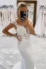 Kimber | White Mermaid Deep V-Neck Backless Long Wedding Dress with Lace sold by KissProm