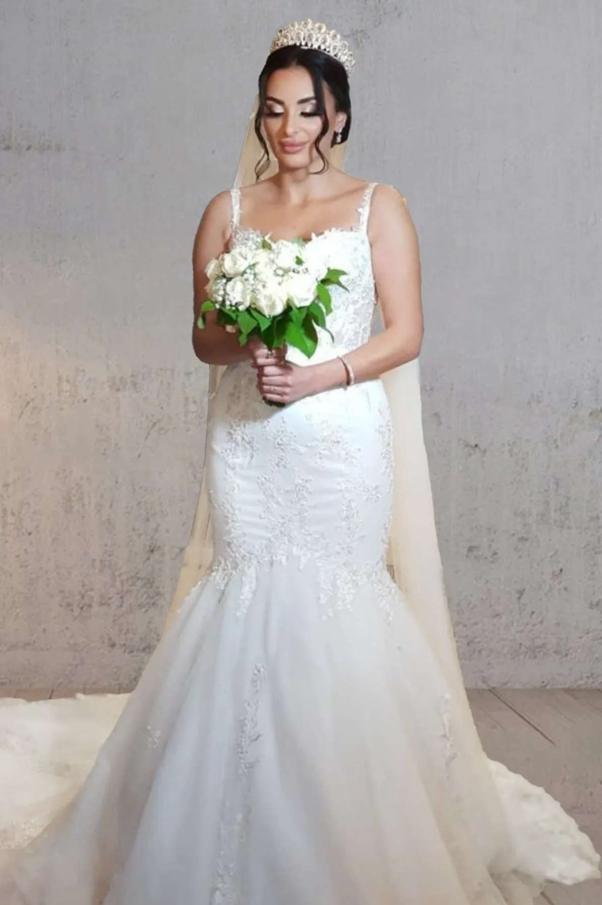 Mermaid Long Mermaid Lace Wedding Dresses Tulle Straps with Appliques sold by KissProm product image thumbnail 5