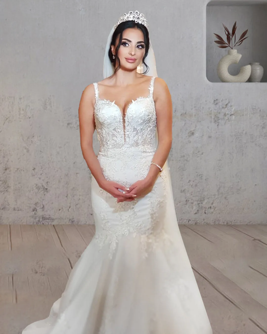 Mermaid Long Mermaid Lace Wedding Dresses Tulle Straps with Appliques sold by KissProm