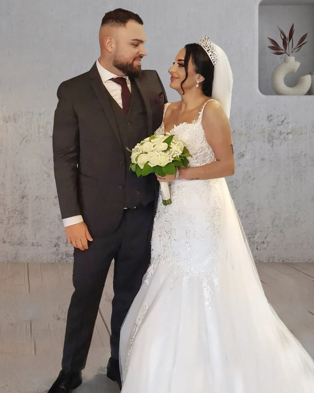 Mermaid Long Mermaid Lace Wedding Dresses Tulle Straps with Appliques sold by KissProm product image thumbnail 2