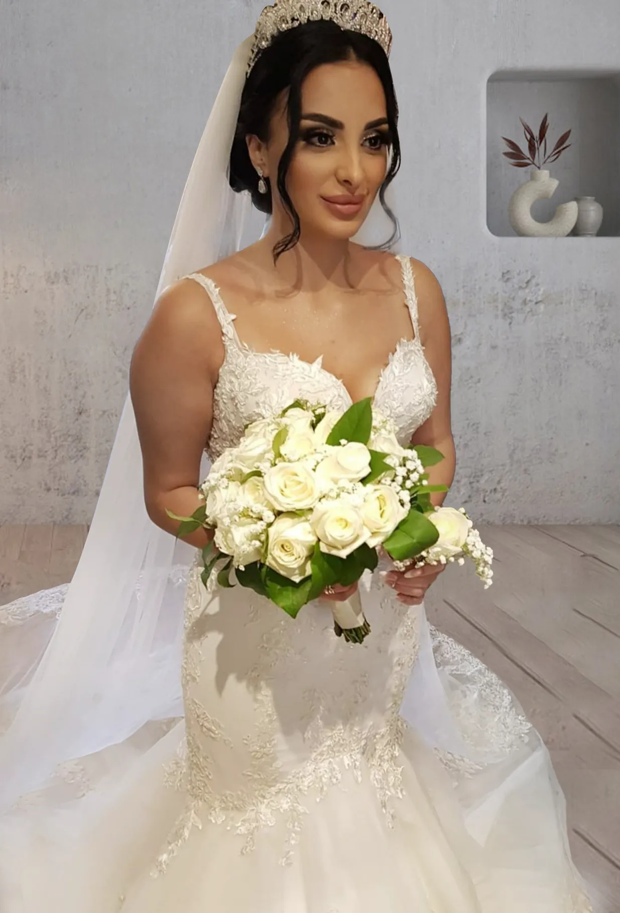 Mermaid Long Mermaid Lace Wedding Dresses Tulle Straps with Appliques sold by KissProm product image thumbnail 3