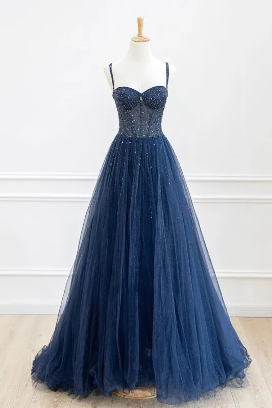 Marceline | Blue Tulle Beaded Long Prom Dress Formal Dress sold by KissProm