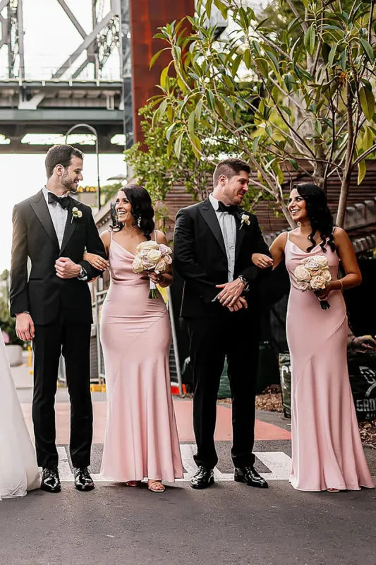 Pink Sheath Spaghetti Straps Long Bridesmaid Dress sold by KissProm