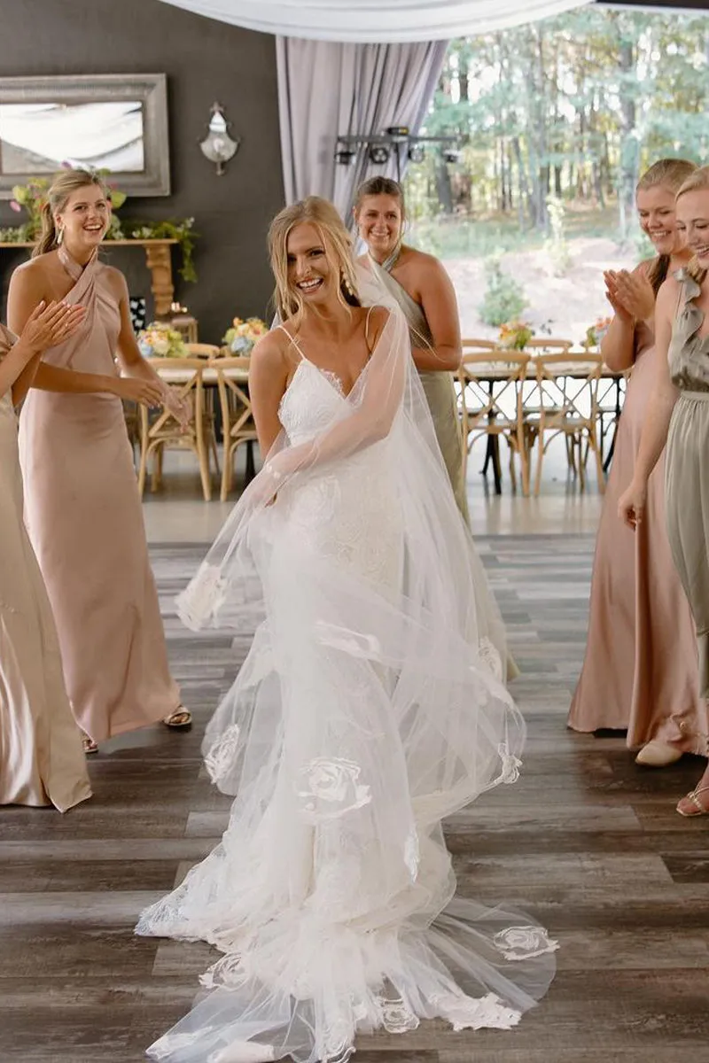 Boho Mermaid V Neck Lace Wedding Dresses sold by KissProm product image thumbnail 2