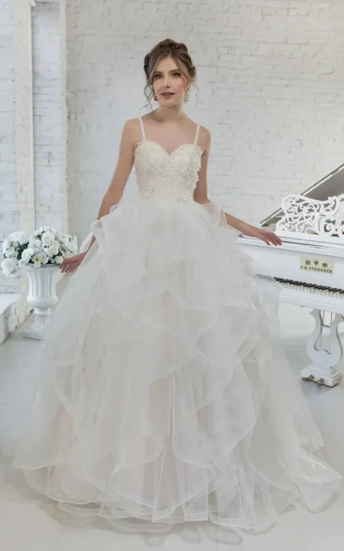 Tulle Ball Gown Ruffled Spaghetti-Straps Sleeveless Wedding Dress with Appliques sold by KissProm
