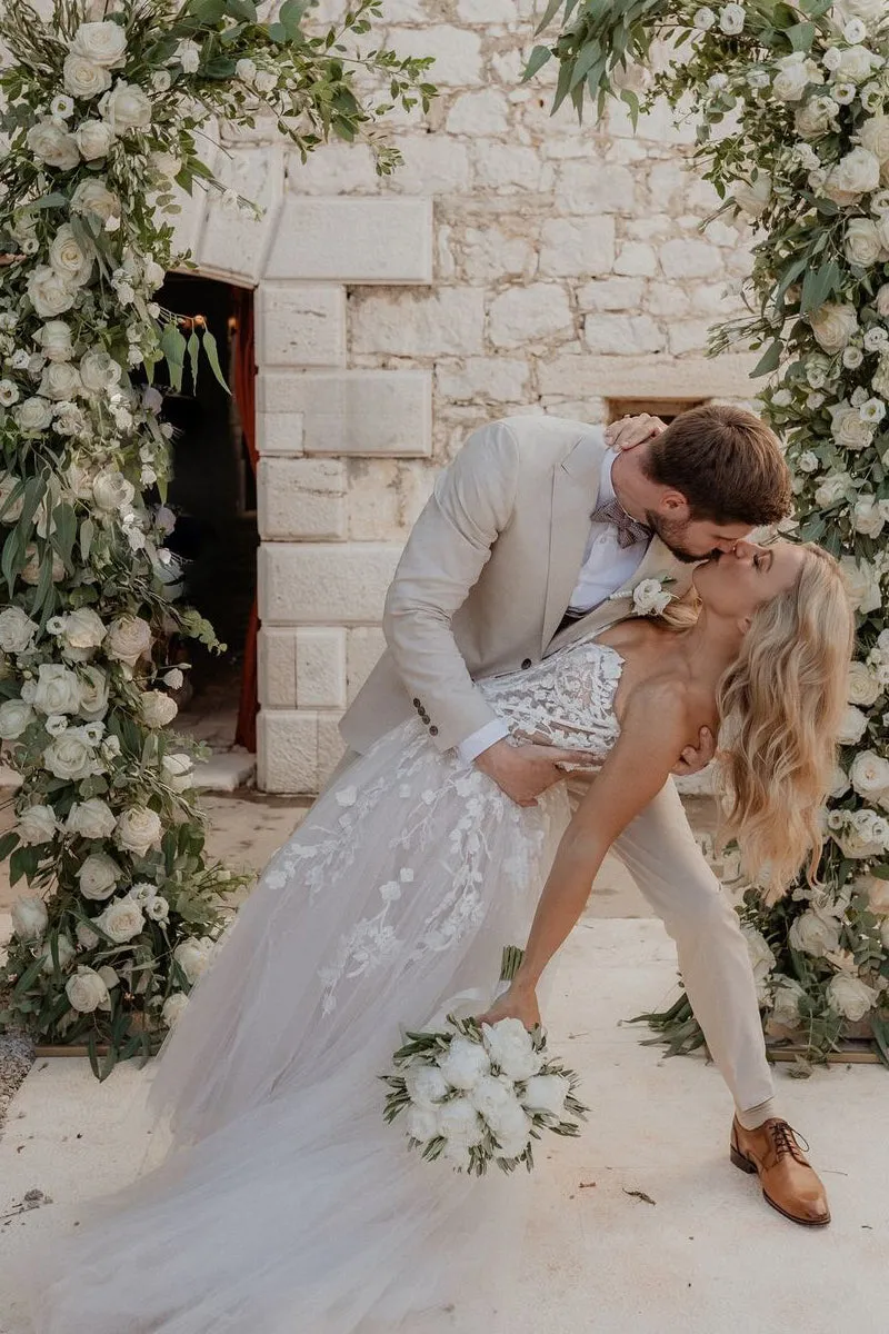 A-Line Sweetheart Tulle Wedding Dresses with Appliques sold by KissProm product image thumbnail 3