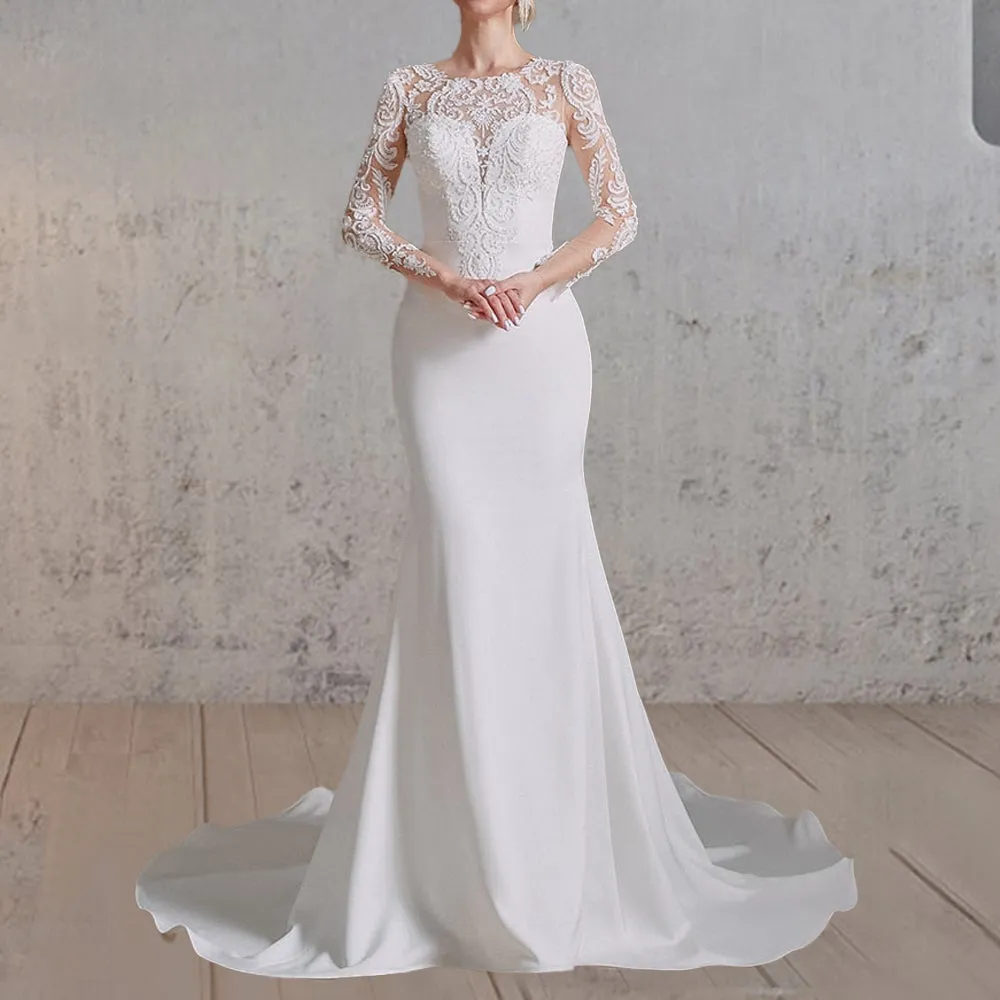 Mermaid White Lace Appliques Beaded Wedding Dress sold by KissProm product image thumbnail 5