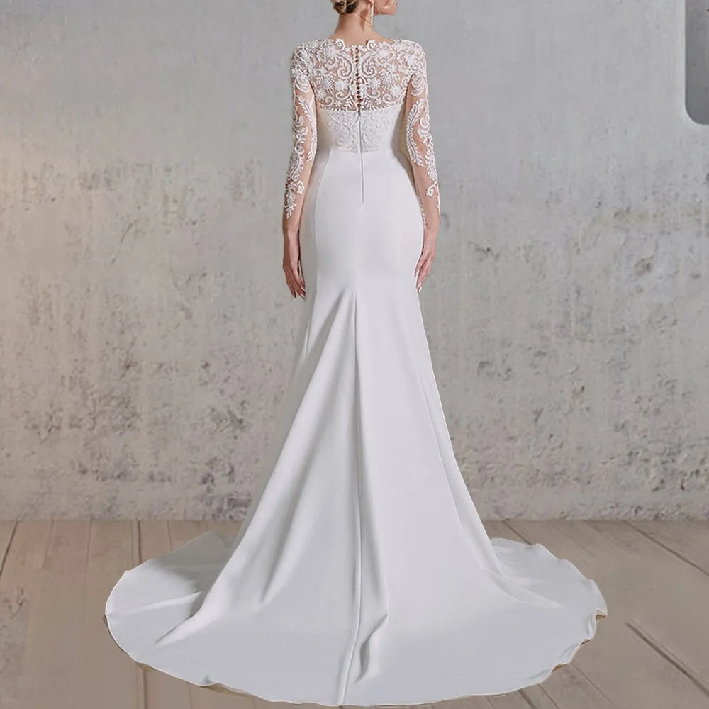 Mermaid White Lace Appliques Beaded Wedding Dress sold by KissProm product image thumbnail 2