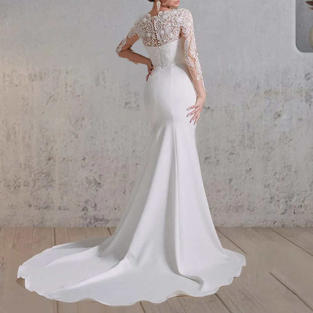 Mermaid White Lace Appliques Beaded Wedding Dress sold by KissProm product image thumbnail 4